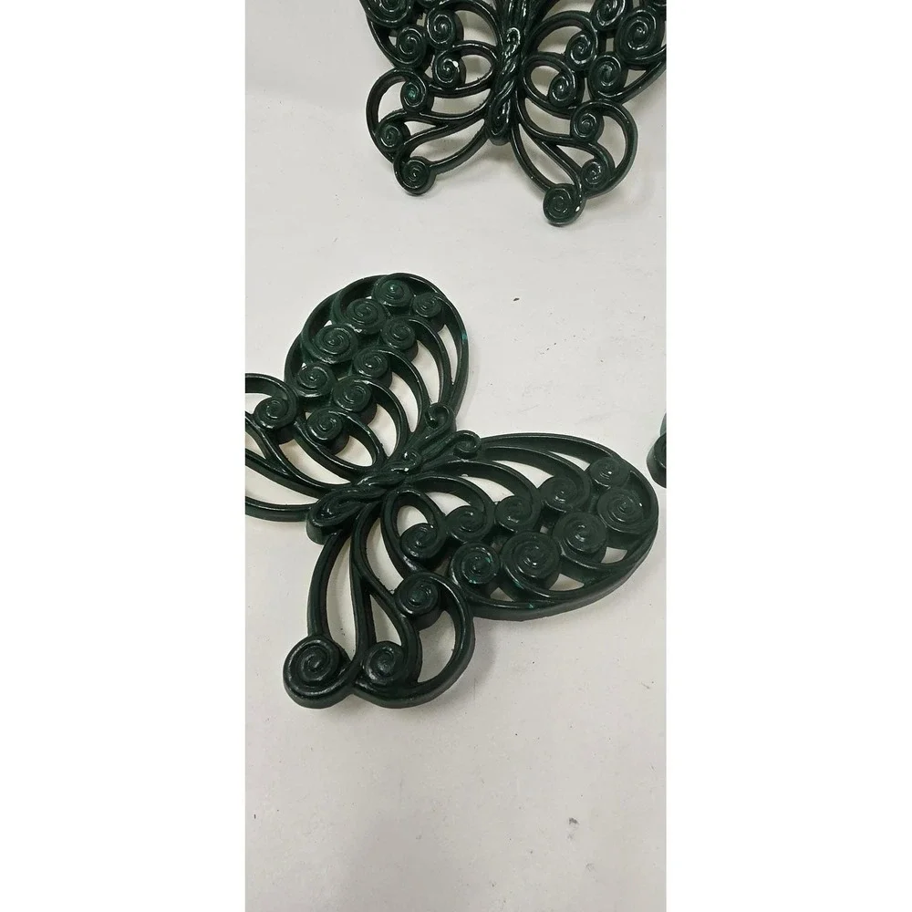 Vtg green burwood‎ butterflies wall decor retro MCM hanging fairycore set Of 3